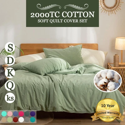 2000TC Cotton Quilt Duvet Cover Set Ultra Soft King Single Queen Double Size Bed • $21.86