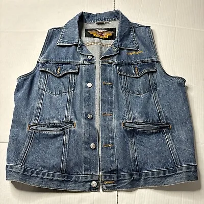 Genuine Harley Davidson Jean Jacket Motorcycle Denim Vest Sz Medium • $75