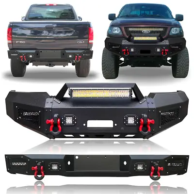 Vijay For 1997-2003 Ford F150 Black Front+Rear Bumpers New W/ LED Lights • $1345.98