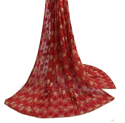 Sushila Vintage Red Dupatta Blend Chiffon Silk Phulkari Embroidered Long Stole • $34.49