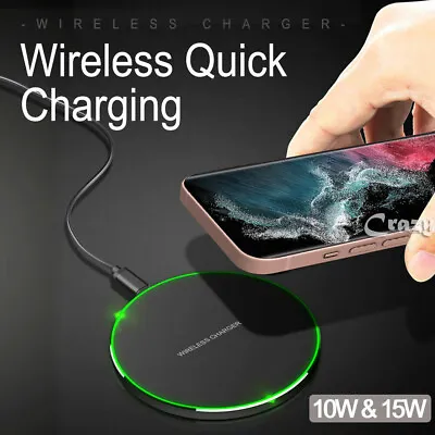 $13.99 • Buy 10W/15W Qi Wireless Charger FAST Charging For Samsung Galaxy S22 S21 Ultra Plus