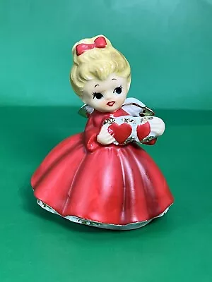 LEFTON Valentine ANGEL Girl Red Dress 2 Hearts Figurine Ceramic VTG Japan • $68