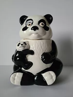 Vintage Collectible Panda Bear Mom And Baby Cookie Jar Black And White 11  Tall • $19