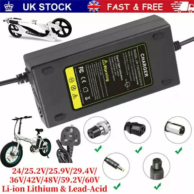 24-60V Ebike Battery Charger 2A-5A Scooter Power Adapter For Lithium Lead-Acid • £9.99