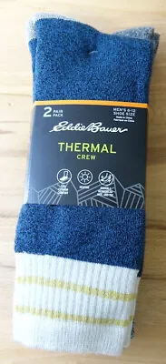 2 Pair Eddie Bauer Mens Thermal Crew Socks Fits Shoe Sz 6-12 Blue/Grey Comfy NEW • $12.99