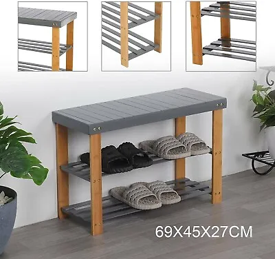 3Tier Shoe Rack Seating Bench Hallway Storage Organiser Holder Stand Bamboo • £17.55