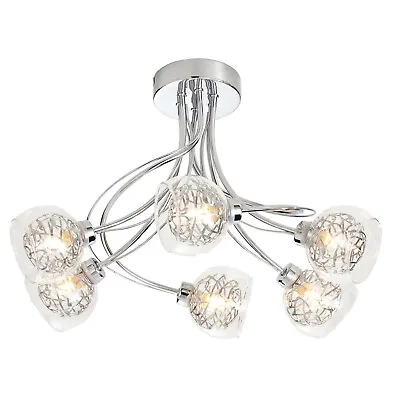 LED Ceiling Light 6 Way Living Room Modern Clear Glass Shades Wire Details • £21.99