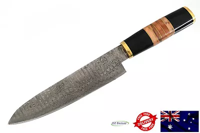 Custom Handmade Damascus Steel Chef Knife - SK116 (Buffalo Horn + Olive Handle) • $49.85