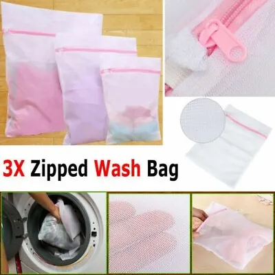 3 X Washing Bags Laundry Mesh Zipped Washing Machine Bag For Bra Socks Underwear • £5.99