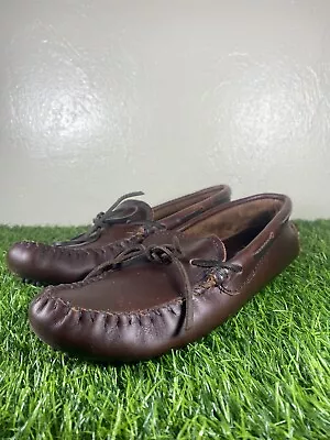 Minnetonka Womens 9 Brown Leather Driving Moccasins Casual Slip On Shoes • $25