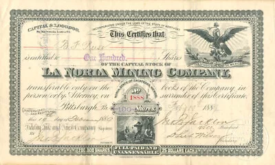 La Noria Mining Co. - Stock Certificate - Mexican Stocks & Bonds • $130