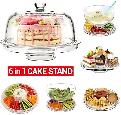 Multifunctional Cake Stand With Dome Lid 6 In 1 Plastic Cake Stands With Cover • £12.85