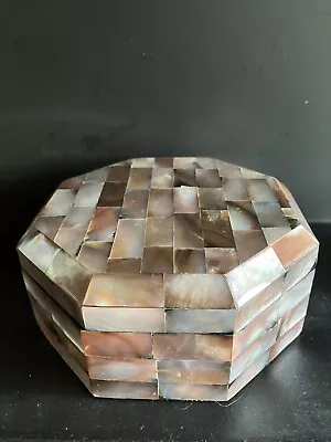 Mother Of Pearl Style Mosaic Hexagonal Jewelry Box 5  Wide 2.5  Tall • $32