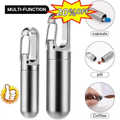 Titanium EDC Pill Bottle Box Case Waterproof Medicine Storage Container Keyrings • $4.58