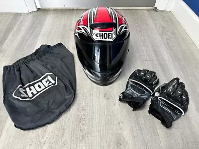 SHOEI Motorcycle Helmet With Gloves-Black/Red  Size L Black Visor • $125