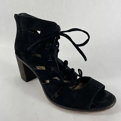 Vince Camuto Tressa Boots Womens 10W Black LeatherAnkle Booties Heels Lace Up • $17.71