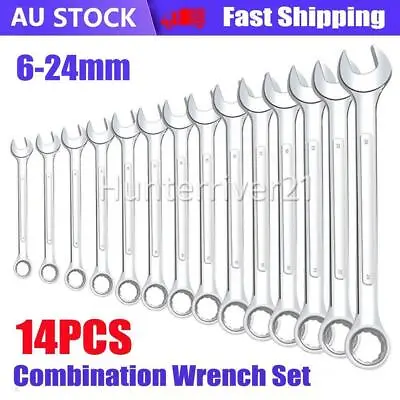 14PCS Spanner Set Metric Wrench Open Ring End CRV With Rolling Bag 6-24mm Tool • $26.84