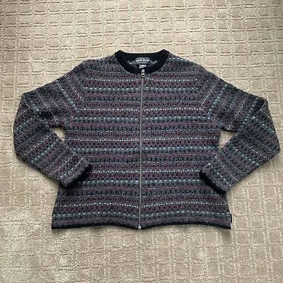 Woolrich Striped 100% Wool Zip Down Cardigan Sweater Vintage 90s Sz L Fair Isle • $29.99