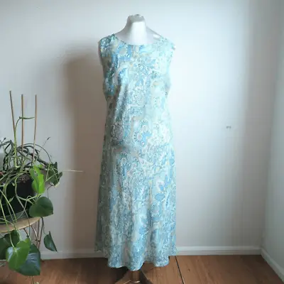 Vintage Y2K Pastel Blue Paisley Sleeveless Maxi Dress Spring Summer Coastal XXXL • $38