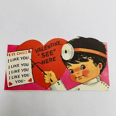 VTG Valentines Card Eye Doctor Chart Boy Head Mirror See Here White Coat Unused • $17