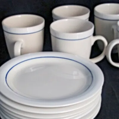 Vtg 2000 Everyday Gibson Casualware Restaurant Ware Blue Stripe Design Dishes • $34.79