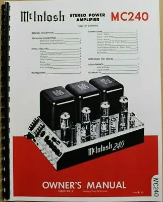 *usa* Ultimate Mcintosh Mc240 Owner's Manual / Maintenance Manual • $20