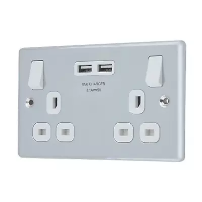 Lap 13a 2-gang Sp Switched Socket + 3.1a 2-outlet Type A Usb Charger Polished Ch • £15.99