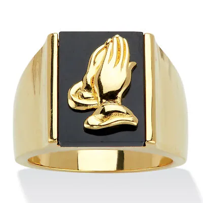 PalmBeach Jewelry Men's 14k Gold-Plated Black Onyx Praying Hands Ring • $49.99