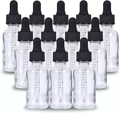 2 Oz Dropper Bottle 12 Pack Clear Glass Boston Bottles 60Ml With Eye Droppers Bl • $24.36