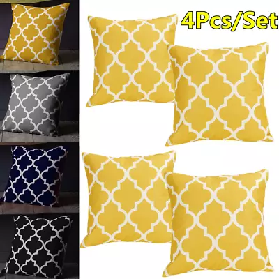 £11.67 • Buy 4Pcs/set Cushion Covers Geometric Linen Feel Moroccan Design 18 Inch Square