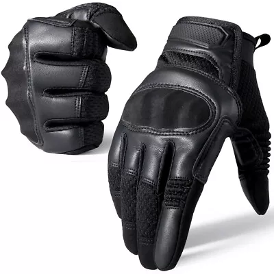 Leather Motorcycling Touch Screen Full Finger Gloves Hunting Riding Motorbike • $21.99