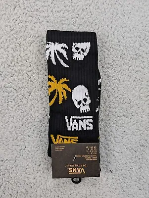 Vans Crew Socks Mens Womens 6.5-10 Black Skull Palm Trees Skate Athletic Logo • $11.16