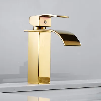 £29.89 • Buy Gold Bathroom Sink Taps Waterfall Basin Mixer Tap Brass~