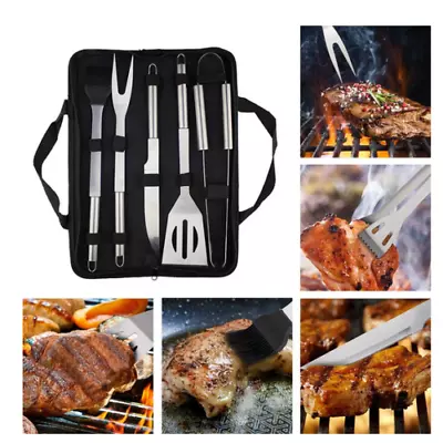 BBQ Grill Tool Set Stainless Steel Grilling Camping Tools Portable With Bag 5pcs • $23.99