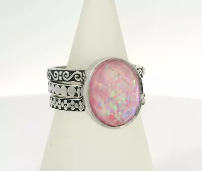 SAJEN Silver Pink Quartz Doublet Simulated Opal Ring - Set Of 3 Rings • $1.92