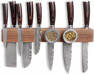 Walnut 16 Inch Knife Magnetic Strip Wall Holder Double Storage Charming Wood • $32.99