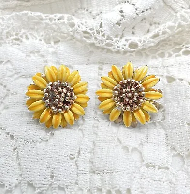 Sunflower Clip On Earrings Vintage • $16