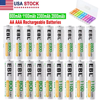 EBL Lot AA AAA Rechargeable Batteries 800mAh 1100mAh 2300mAh 2800mAh NI-MH + Box • $7.39