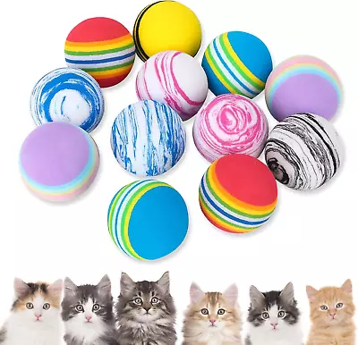 12 Pcs Cat Toys Balls Interactive Kitten Toys Rainbow Cat Balls Colorful Foam  • £7.92