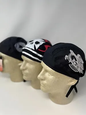 Headwrap Durag Doo Rag Biker Lot Set Of 3 Skull Maltese Iron Cross Biker Eagle • $13.95