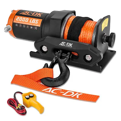 AC-DK Electric Winch 2000LBS 12V 50ft Synthetic Cable Towing ATV UTV Off-Road • $89.99