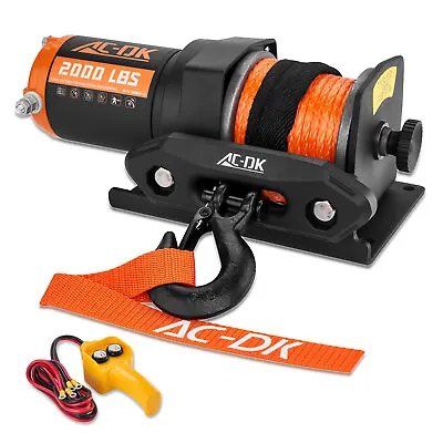 AC-DK Electric Winch 2000LBS 12V W/50ft Orange Synthetic Rope Towing ATV UTV USA • $89.99