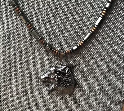 Men's Women's Strong Magnetic Black Copper Hematite Necklace With Wolf Pendant • $40.99