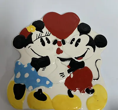 Vtg Treasure Craft Disney Mickey Minnie Trivet Ceramic Love Heart Kitchen Decor • $15.99