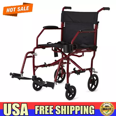 Ultralight Transport Wheelchair W/ Footrest 19'' Wide Seat Folding Chair 300 Lbs • $202.47