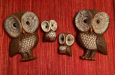 Vintage MCM 1970’s Owl Wall Plaque Family Set 4 • $34.99