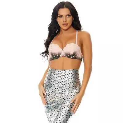 Mermaid Costume Shell Crop Top Long Skirt Scales Hologram Metallic 550355 S/M • $129.99