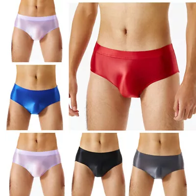 Mens Shiny Briefs Swimwear Panties Smooth Nylon Low-Rise Thongs Bikini Underwear • £7.99