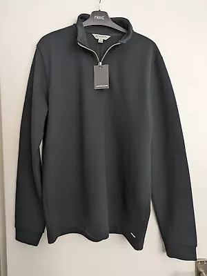 M&S Autograph Mens Zip-Neck Jumper Crew Neck Black. Size M BNWT • £20