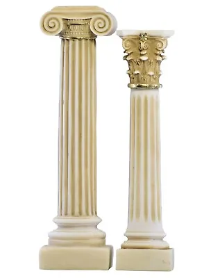 Set 2 Greek Columns Ionic & Corinthian Style Pillar Pedestal Decor Sculpture • $50.80